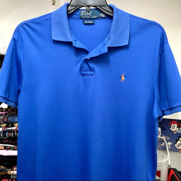 Vintage Ralph Lauren Pima Polo Shirt Blue Large - Picture 2 of 5